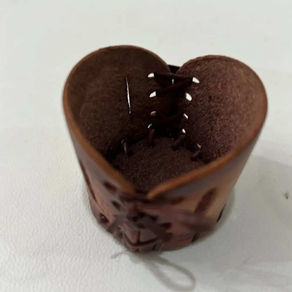 Brown Leather Corset Heart Shot Glasses Candle Holders 2 1/2 In Tall 1 3/4 Round
